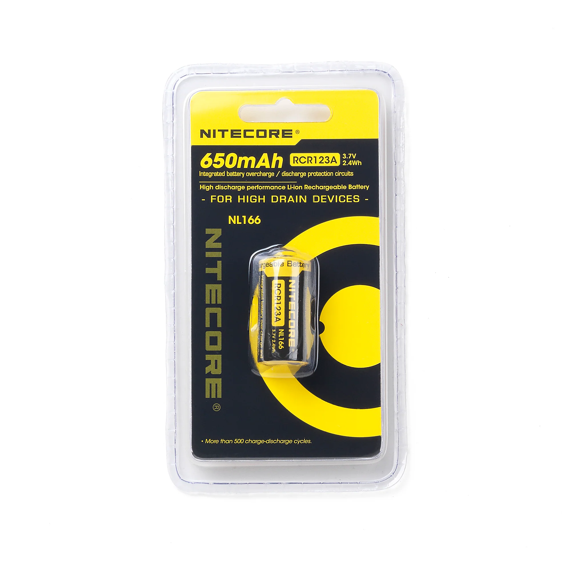Nitecore NL166 RCR123A 16340 650mAh Battery - Protected Button Top - Image 4