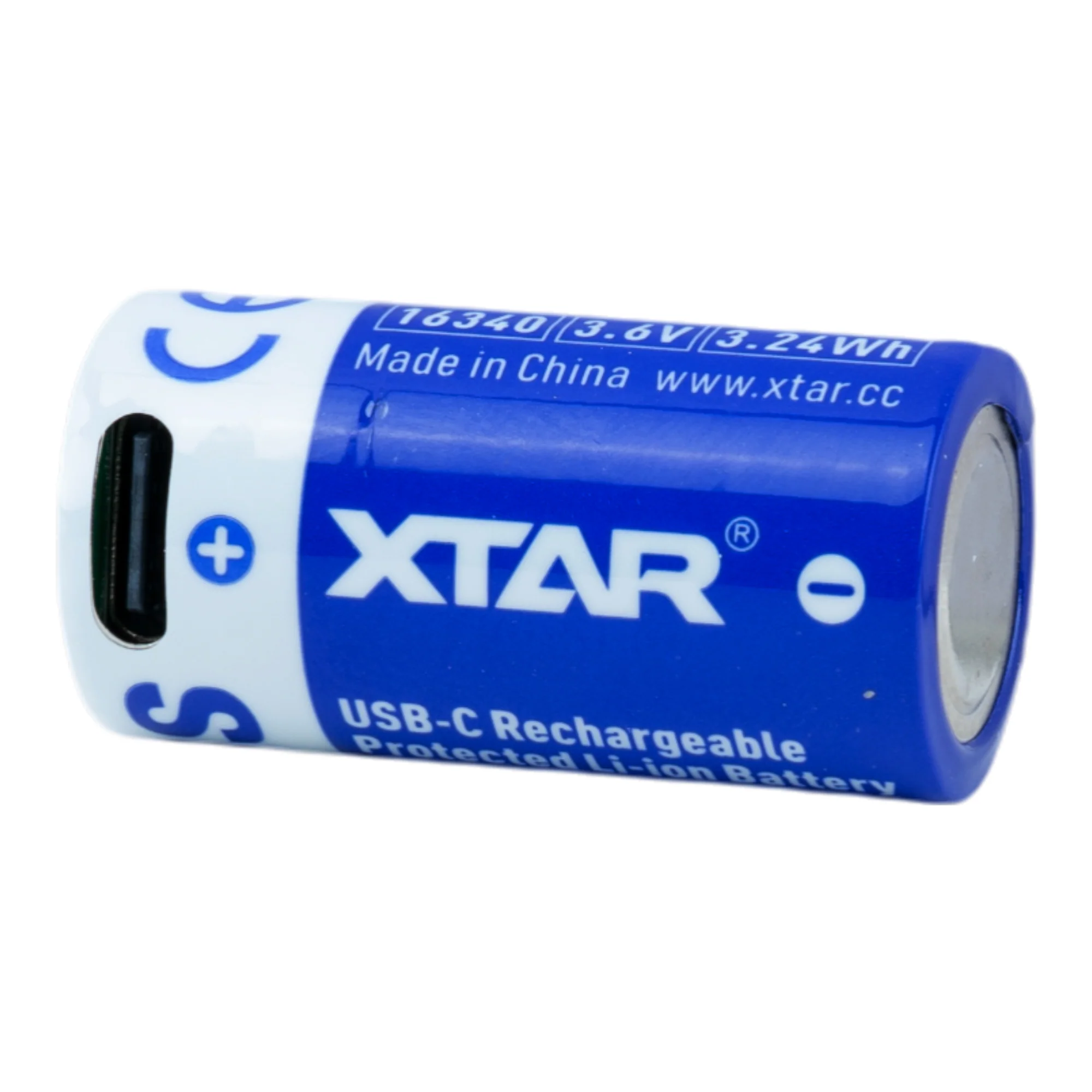 XTAR 3.6V 16340 900mAh USB-C - Protected Button Top - Image 3